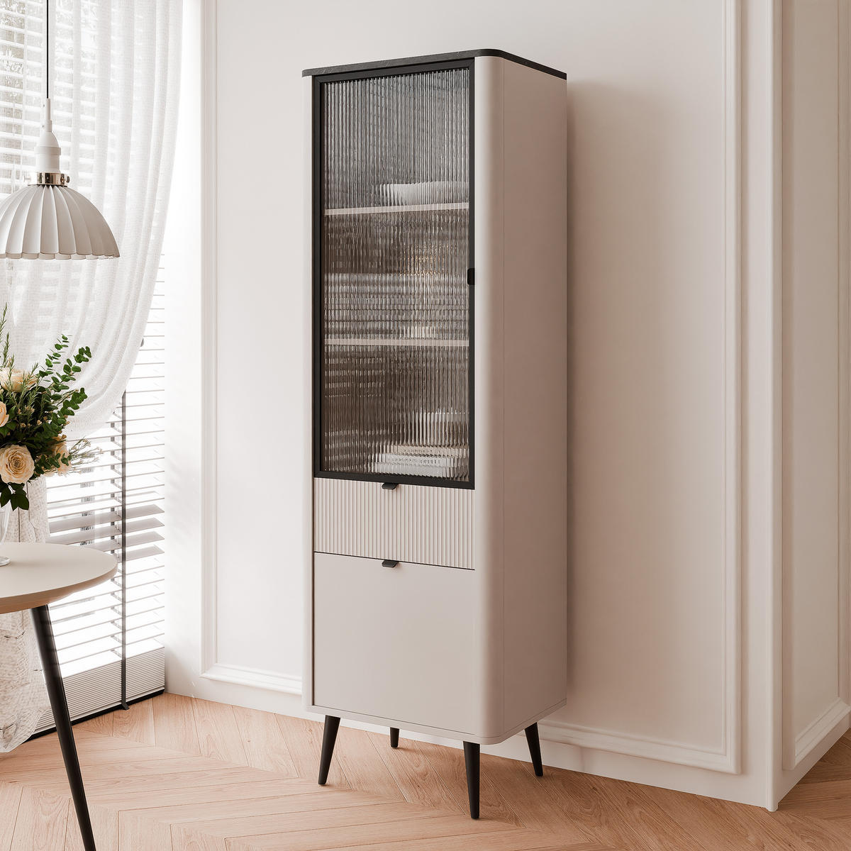 VITRINE NAVANI 60 cm Kaschmir Holz - Schwarz/Grau, Holzwerkstoff/Metall (60/191/40cm) - Idohome