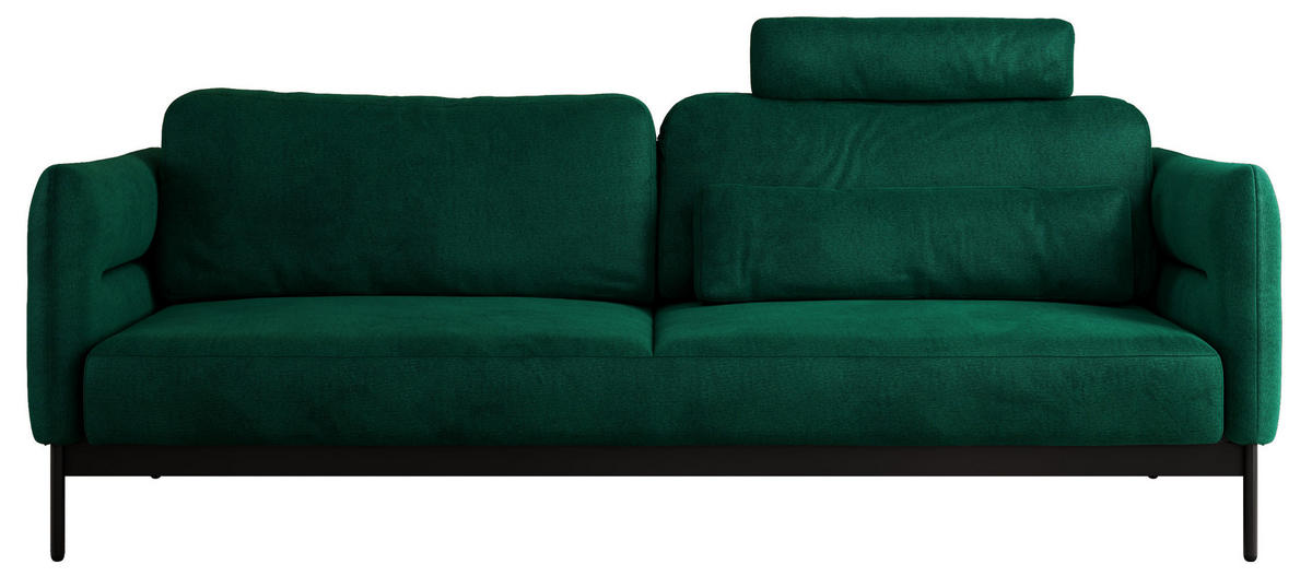 SOFA SALENTO Grün Velvet - Schwarz/Grün, Textil/Metall (221/82/101cm) - MKS