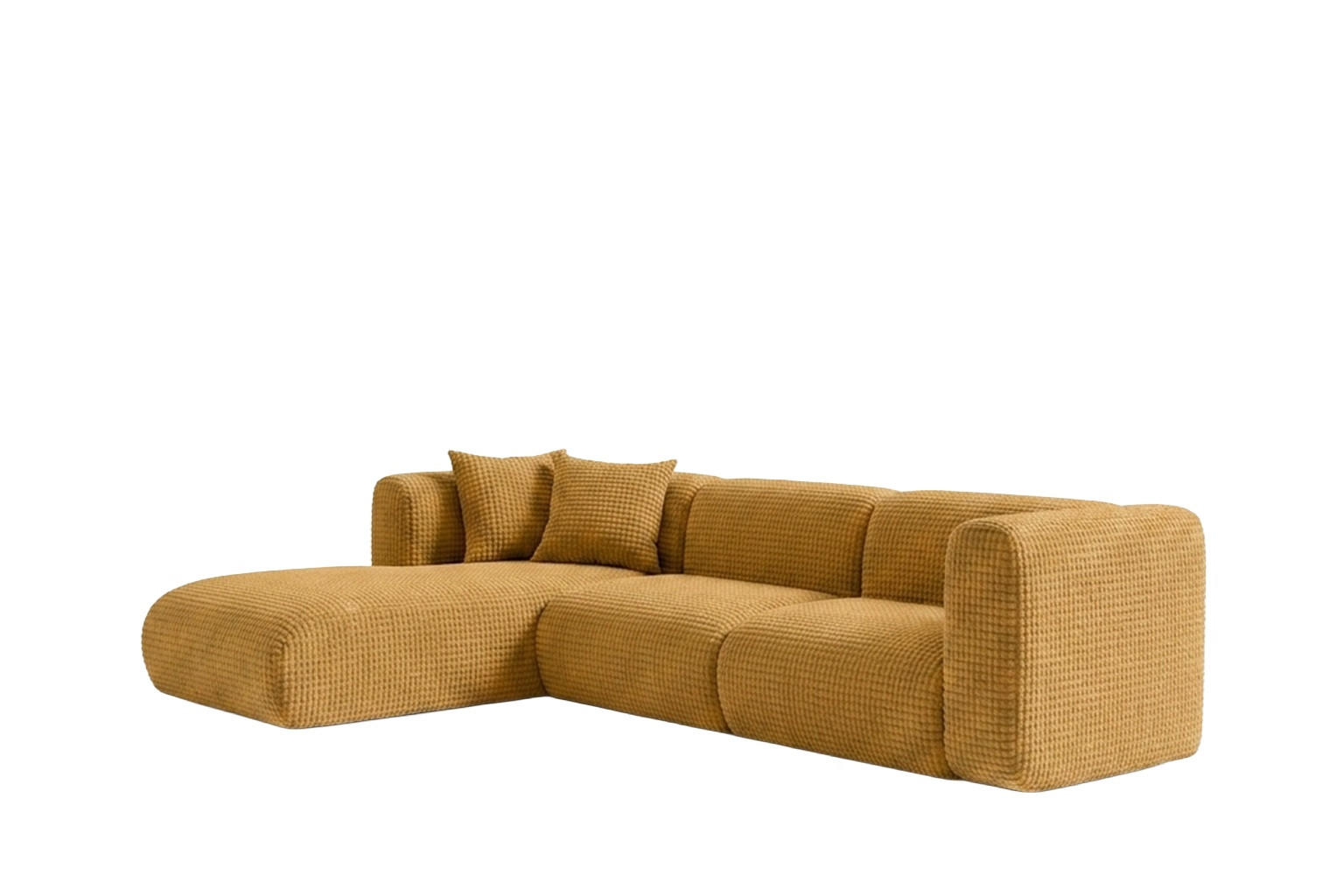 ECKSOFA L-Form, Chenille-Stoff Cremona, Golden, Links, GRETA - Goldfarben, Holz (318/179cm) - Kaiser Möbel