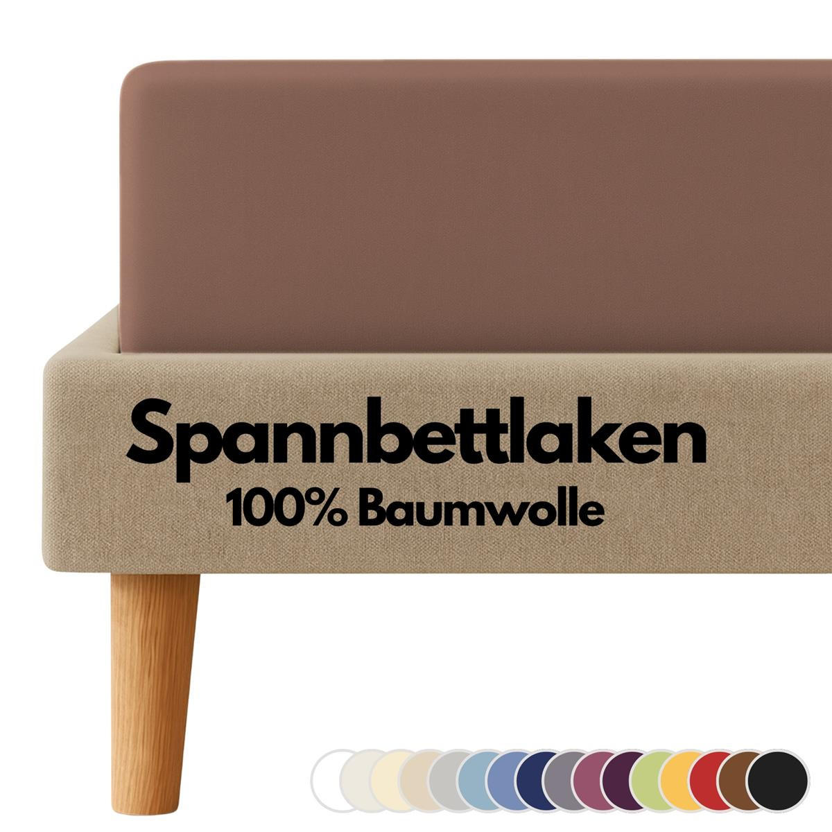 JERSEY-SPANNBETTLAKEN 180x200 - 200x200 cm, Bettlaken aus 100% Baumwolle mit Rundum-Gummizug, Spannbetttuch Braun - Braun, Textil (200/200cm) - Carpe Sonno
