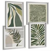 BILDER SET 4er Set - 50x50 cm & 40x60 cm Silberner Rahmen - Blätter, Wellen – Pastellillustrationen - Silberfarben, Kunststoff (50/50cm) - TULUP