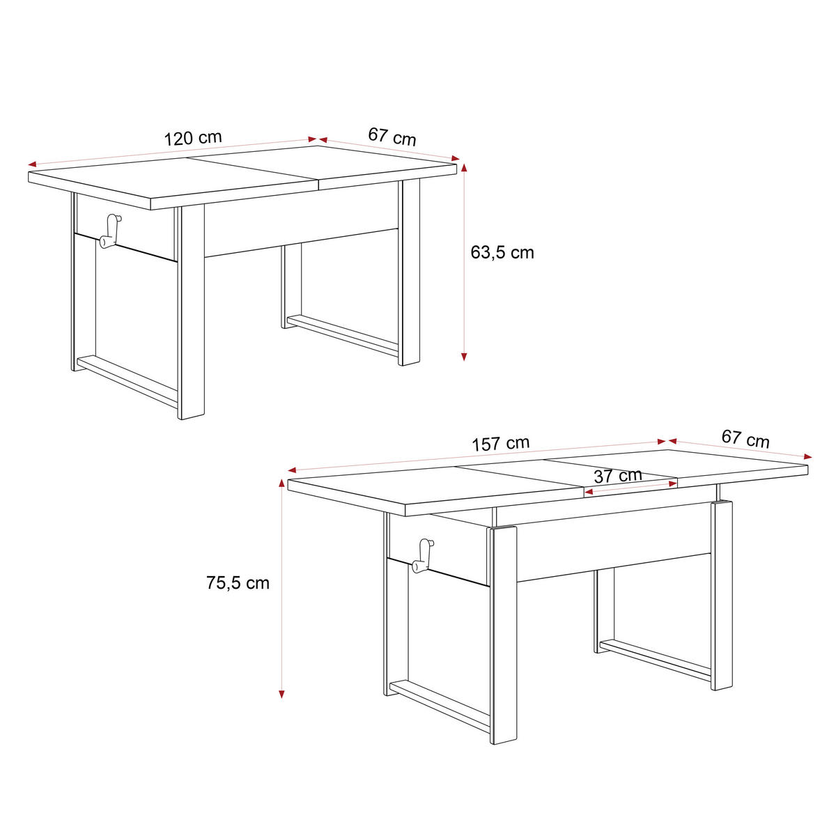 COUCHTISCH TIVOR Multifunktionalität 3-in-1 - Schwarz/Sonoma Eiche, Holzwerkstoff/Metall (67/120/63.5cm) - Idohome