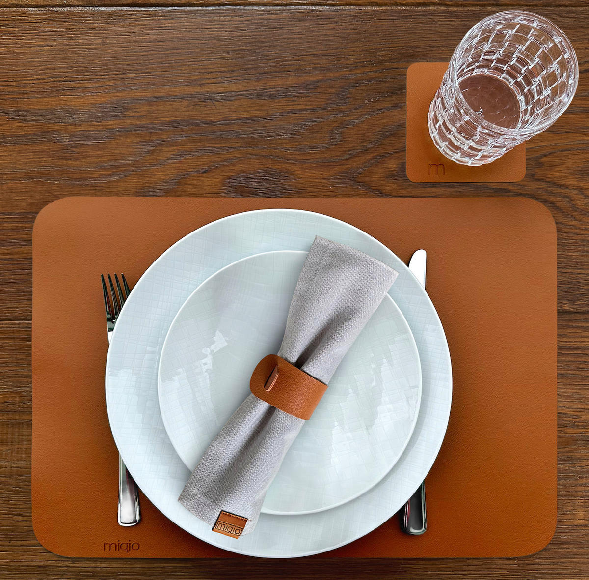 TISCHSETS aus Kunstleder Rechteckig 18 Teile - Cognac, Textil (40/44/3cm) - Miqio Design