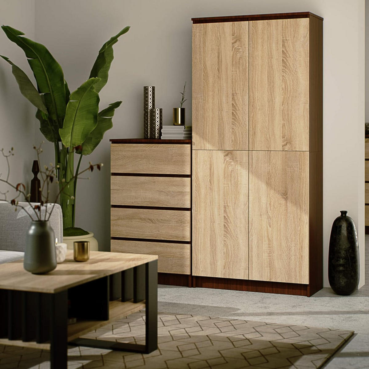 STANDREGAL Dunkelbraun, Eiche Sonoma 180/80/35 - Dunkelbraun, Holzwerkstoff (80/180/35cm) - RAUMHIRSCH FURNITURE