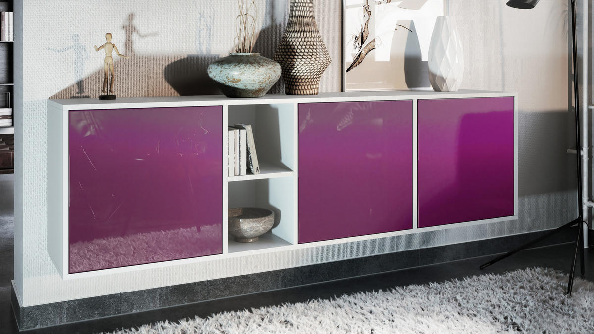 SIDEBOARD Cuba Türen in Brombeer Hochglanz - Brombeere, Holzwerkstoff (182/53/35cm) - Vladon