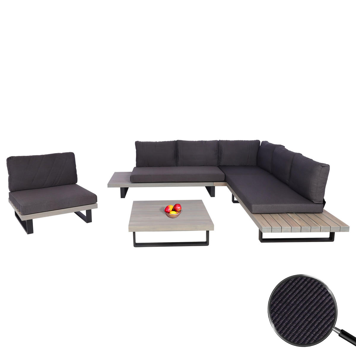 GARTEN-GARNITUR Schwarz, Grau - Schwarz/Grau, Holz - MCW