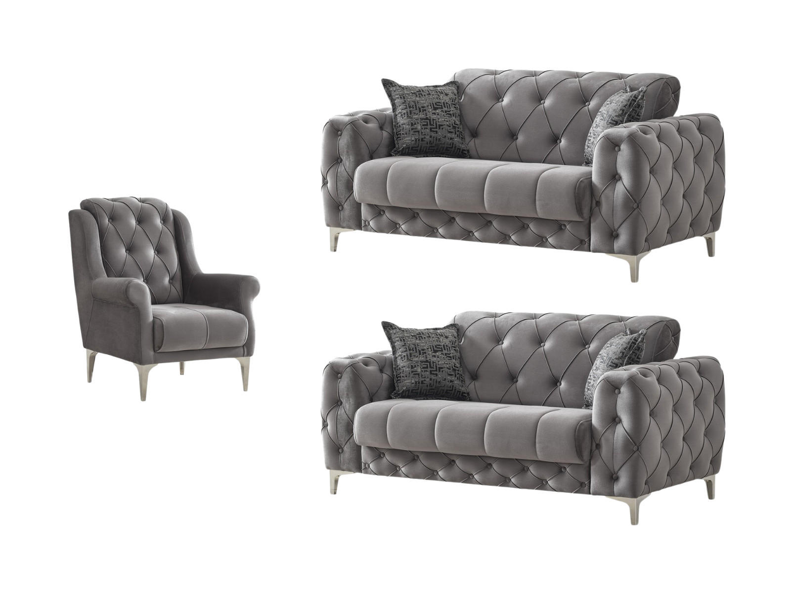 SITZGARNITUR Acelya, Grau Stellvariante 2+2+1 - Grau, Holzwerkstoff/Kunststoff (180/80/100cm)