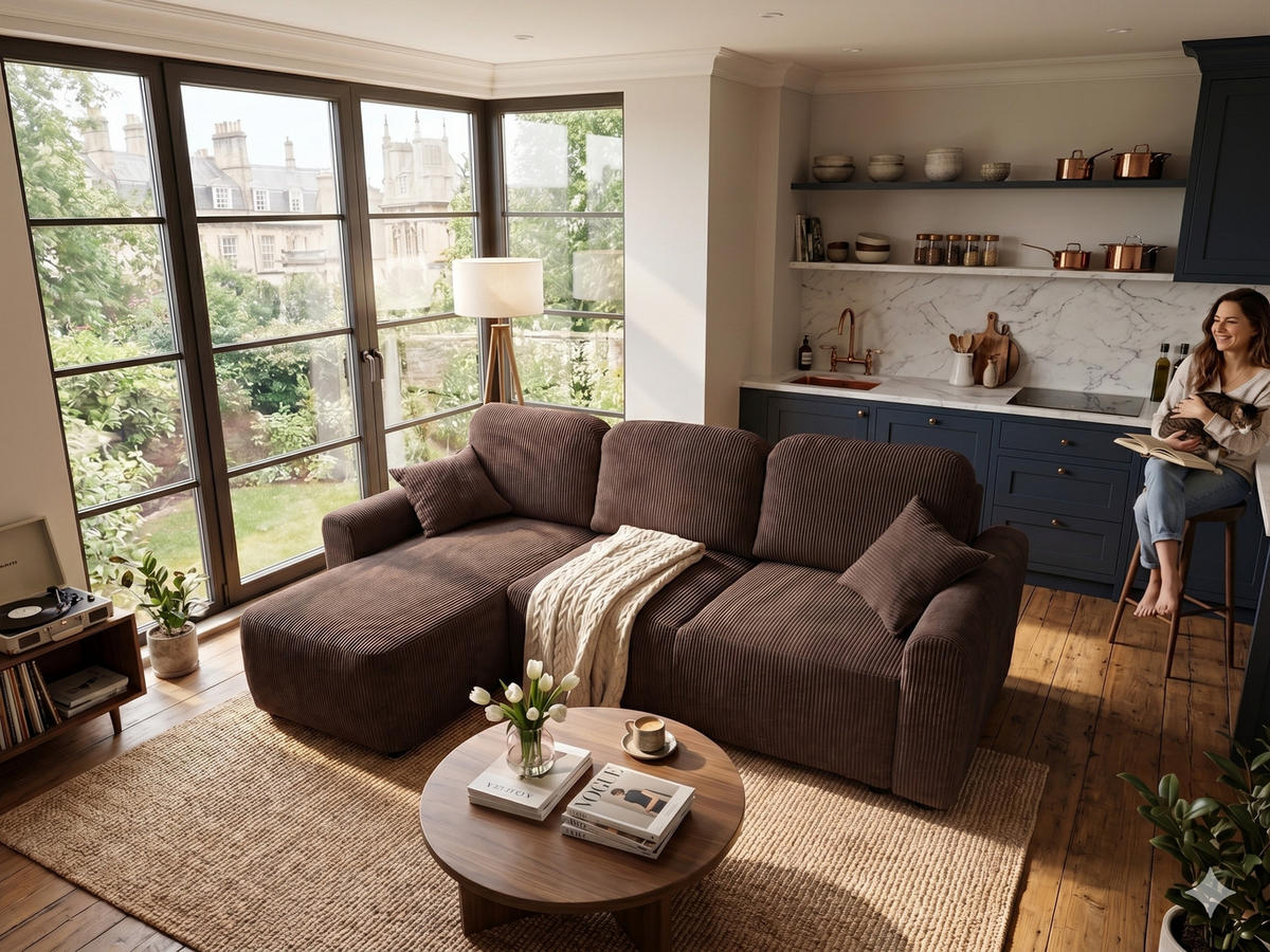 ECKSOFA HENRY in Chocoladenbraun mit Schlaffunktion und Bettkasten - Dunkelbraun, Textil (232/150cm) - KS Home Concept