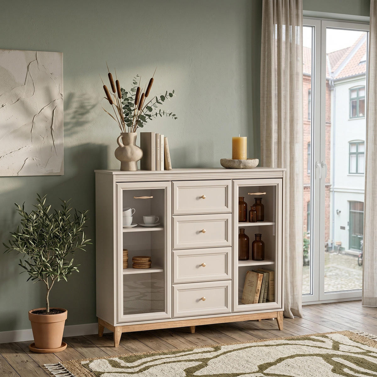 VITRINE Windsor W-7 141,5 x 125,5 x 40,5 cm Kaschmir - Kaschmir/Eichefarben, Eichenholz/Holzwerkstoff (141.5/125.5/40.5cm) - Koseto