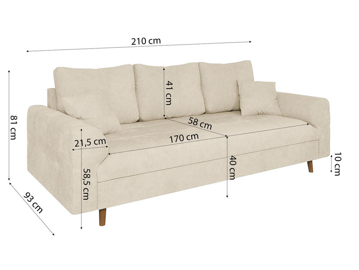 SITZGARNITUR 3+2+1 Sigurd Beige Chenille - Beige/Schwarz, Holz/Textil (210/81/93cm) - S-Style Möbel