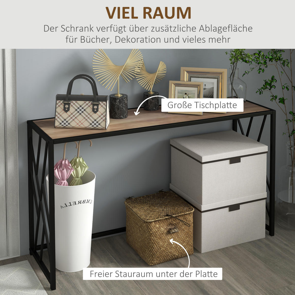 KONSOLENTISCH, Flurtisch mit Stahlbeine, 120 x 35 x 75 cm Braun - Braun, Metall (35/120/75cm) - HOMCOM