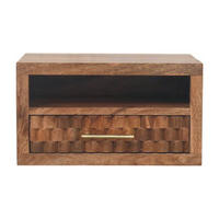 NACHTKASTEN Arno Wandmontiert in Goldenem Teak, 1 Schublade und Offenes Regal, Hellbraun - Hellbraun/Messingfarben, Holz/Metall (45/25/32cm) - Artisan Furniture