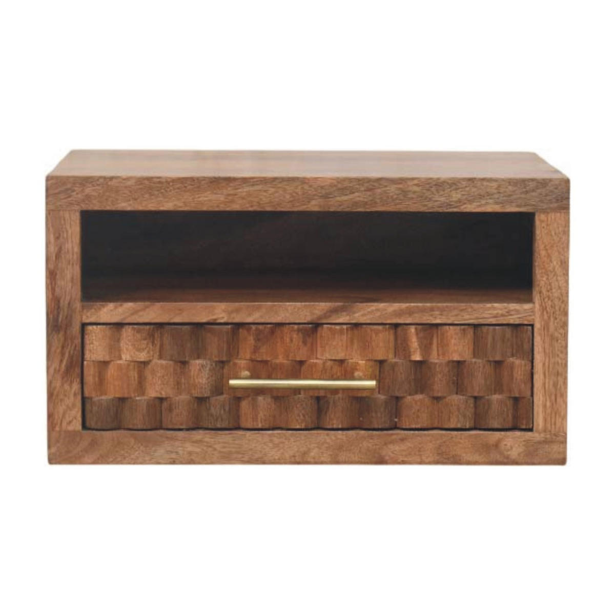 NACHTKASTEN Arno Wandmontiert in Goldenem Teak, 1 Schublade und Offenes Regal, Hellbraun - Hellbraun/Messingfarben, Holz/Metall (45/25/32cm) - Artisan Furniture
