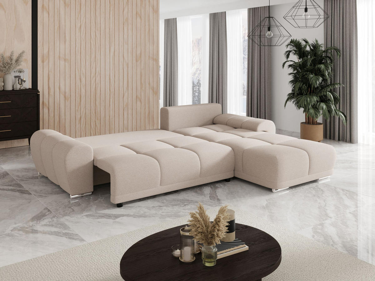 ECKSOFA BEGA L Rechts ARAGON 03 mit Schlaffunktion - Beige, Textil (289/185cm) - Bedante