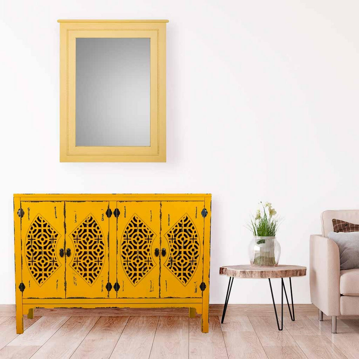 ANRICHTE aus Holz, Gelbem, 120x40x87 - Gelb, Holzwerkstoff (120/87/40cm) - Wanderlust