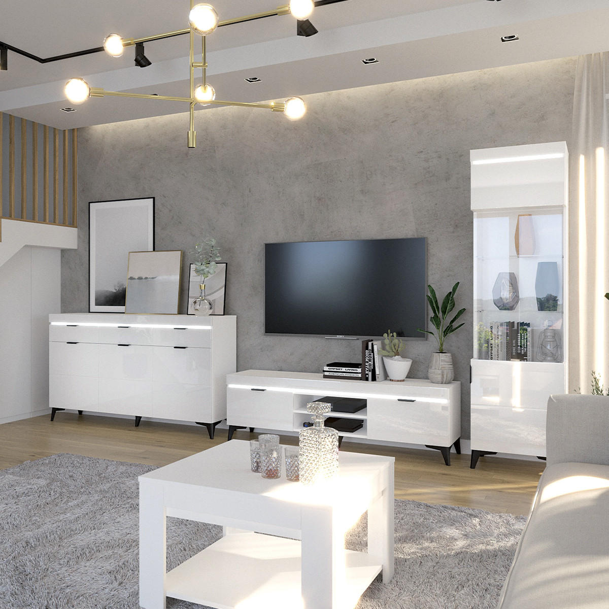 VITRÍNA Ruben Bílá - bílá, kompozitní dřevo (53/195/40cm) - Petits-meubles