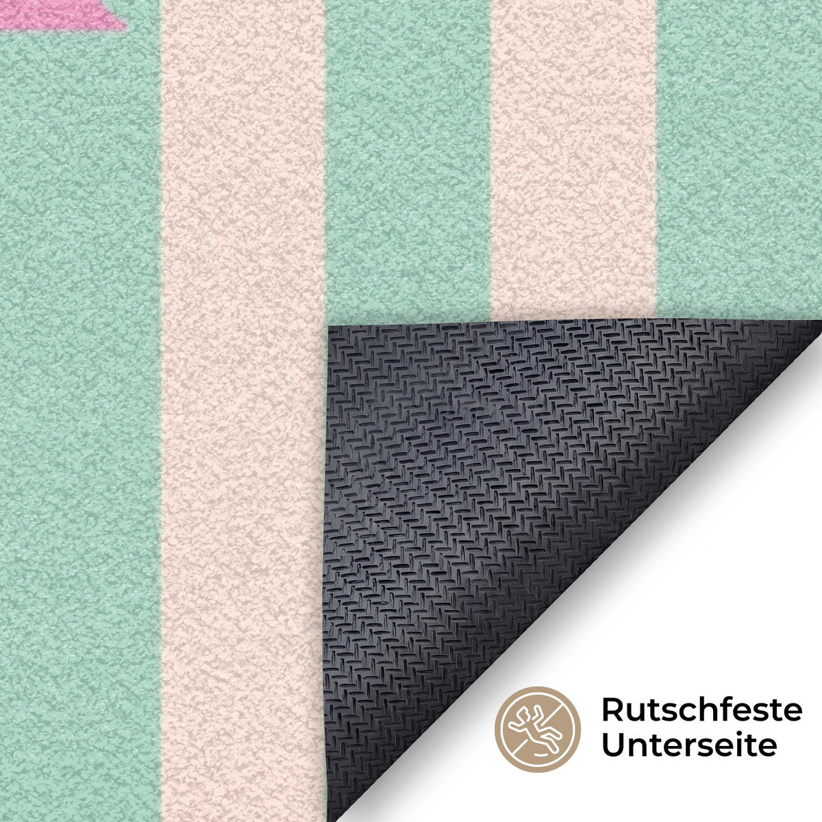 FUSSMATTE Rosa – Grün – Streifen – Entspannung 120x80 cm - Mintgrün, Kunststoff (120/0.4cm) - MuchoWow