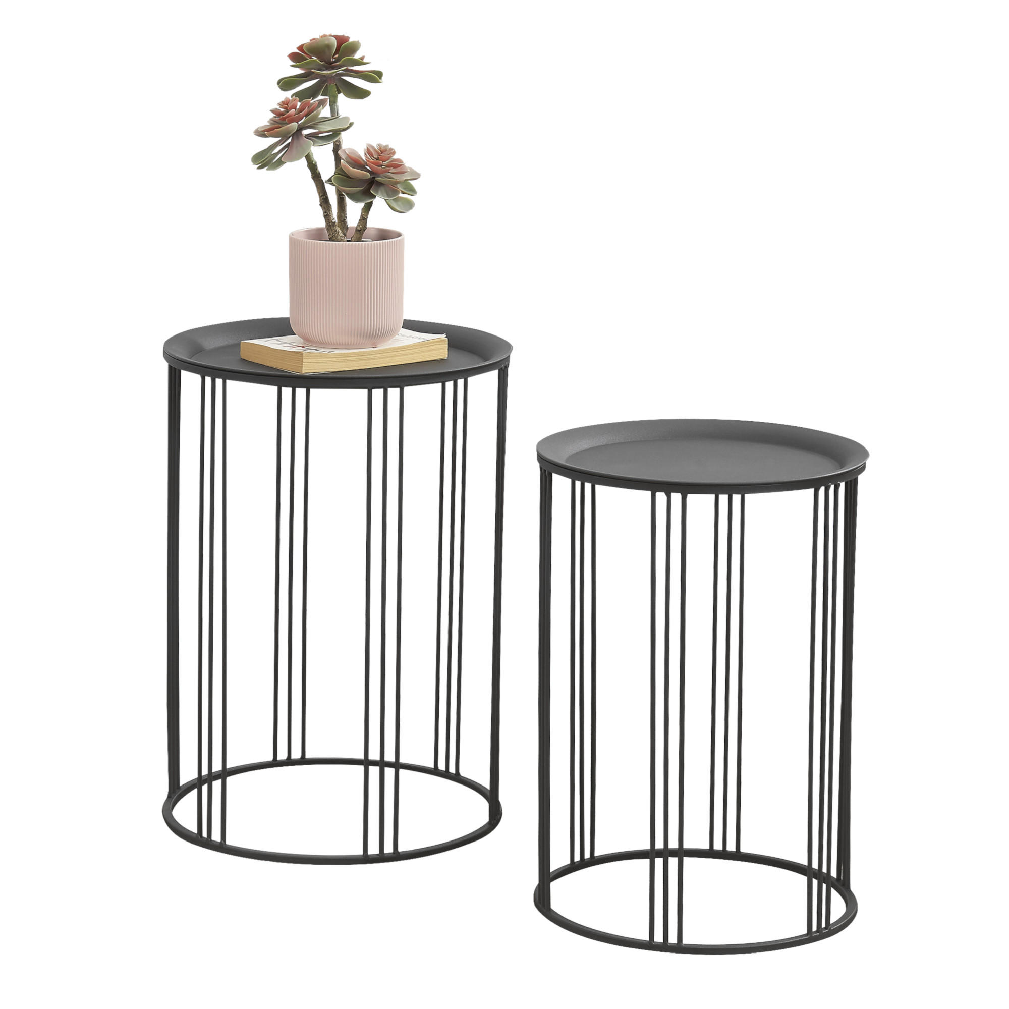 BEISTELLTISCH Batumi im 2er Set - Schwarz, Metall (34/34/50cm) - [en.casa]