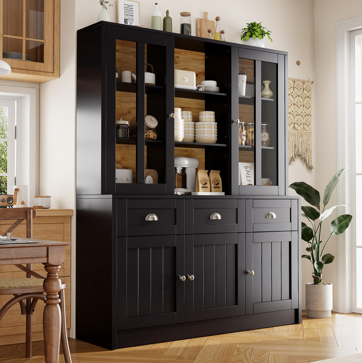 BUFFET 140/38,5/175 cm in Schwarz mit Acrylfronten und Schubladen - Schwarz, Holzwerkstoff (140/175/38.5cm) - Flora Grace