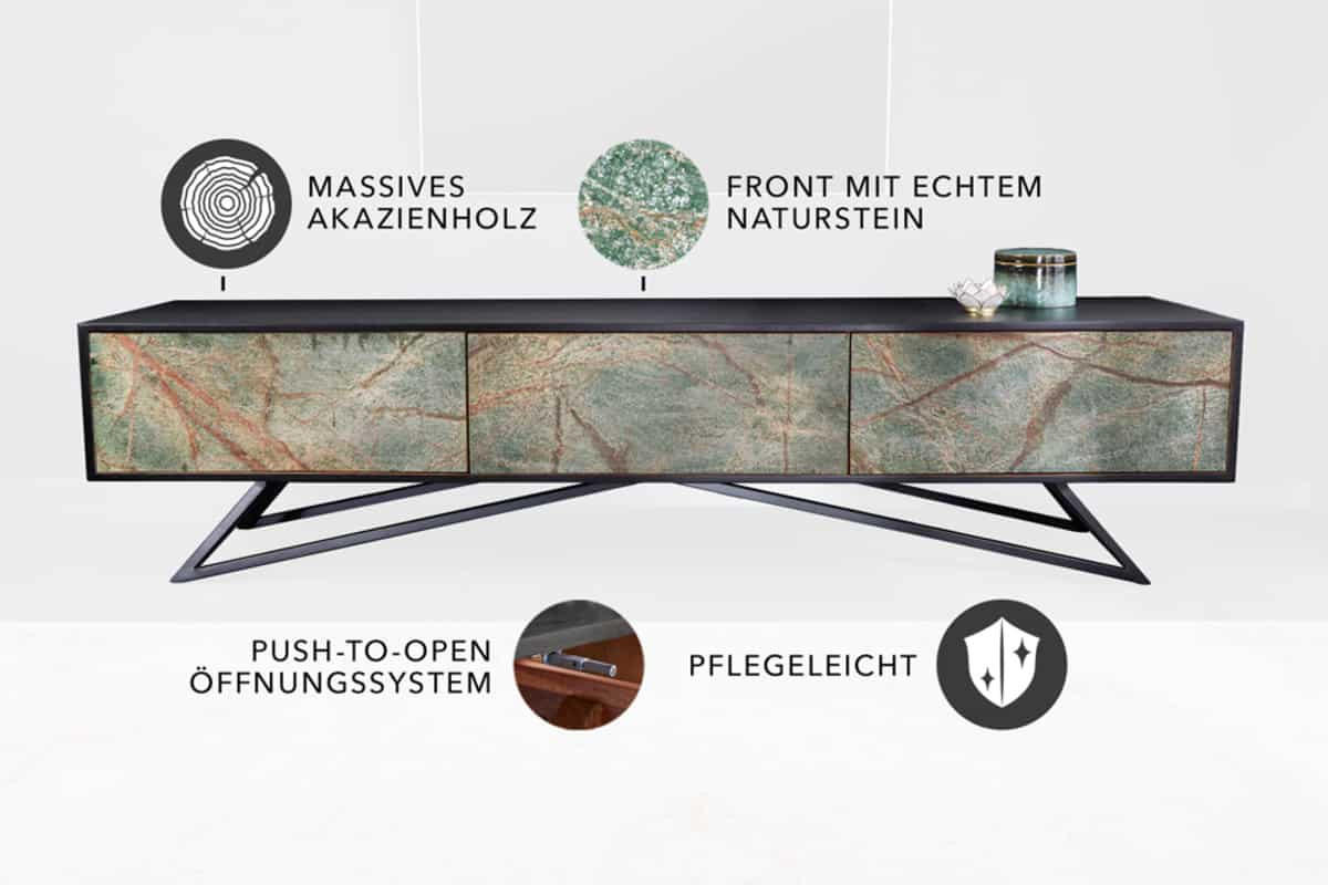 TV LOWBOARD MOUNTAIN SOUL Akazie 200cm - Multicolor/Schwarz, Holz/Stein (200/50/38cm) - riess-ambiente