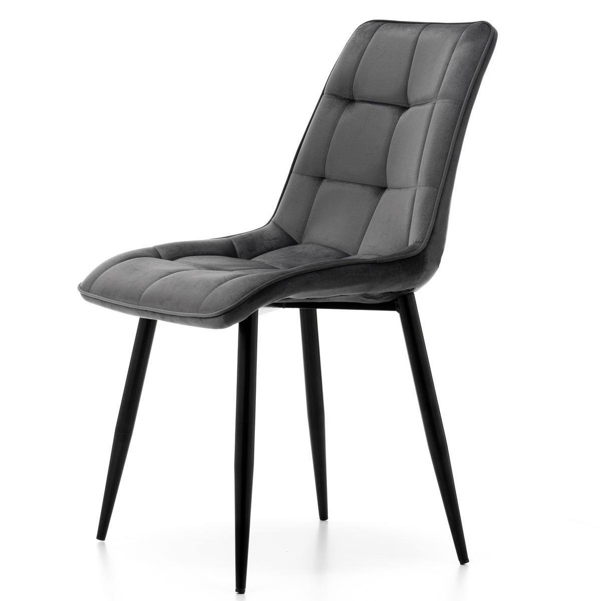 STUHL CHIC gespolsterter mit Steppung - grau - Samt Velours - Schwarz/Grau, Metall (50/88/47cm) - NEW HOME