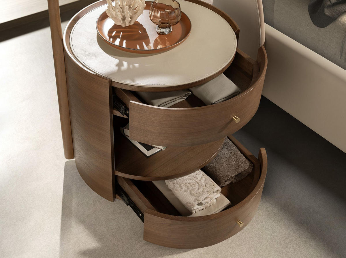 NACHTSCHRANK Nussbaum mit Holzplatte und cremefarbenem Kunstlederbezug 50/54/72 cm - Goldfarben/Walnussfarben, Holz/Holzwerkstoff (50/72/54cm) - ANGEL CERDA