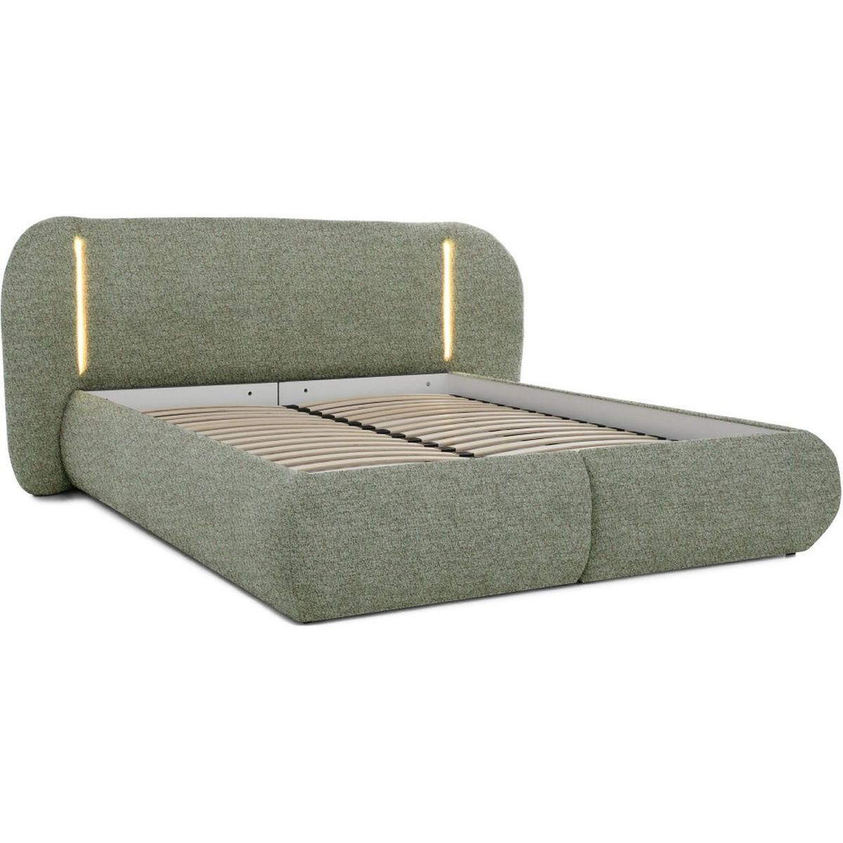 POLSTERBETT Corfu mit LED-Beleuchtung, mit Bettkasten, rundliche Formen, 140x200, Grün - Grün, Textil/Metall (140/200cm) - Beautysofa