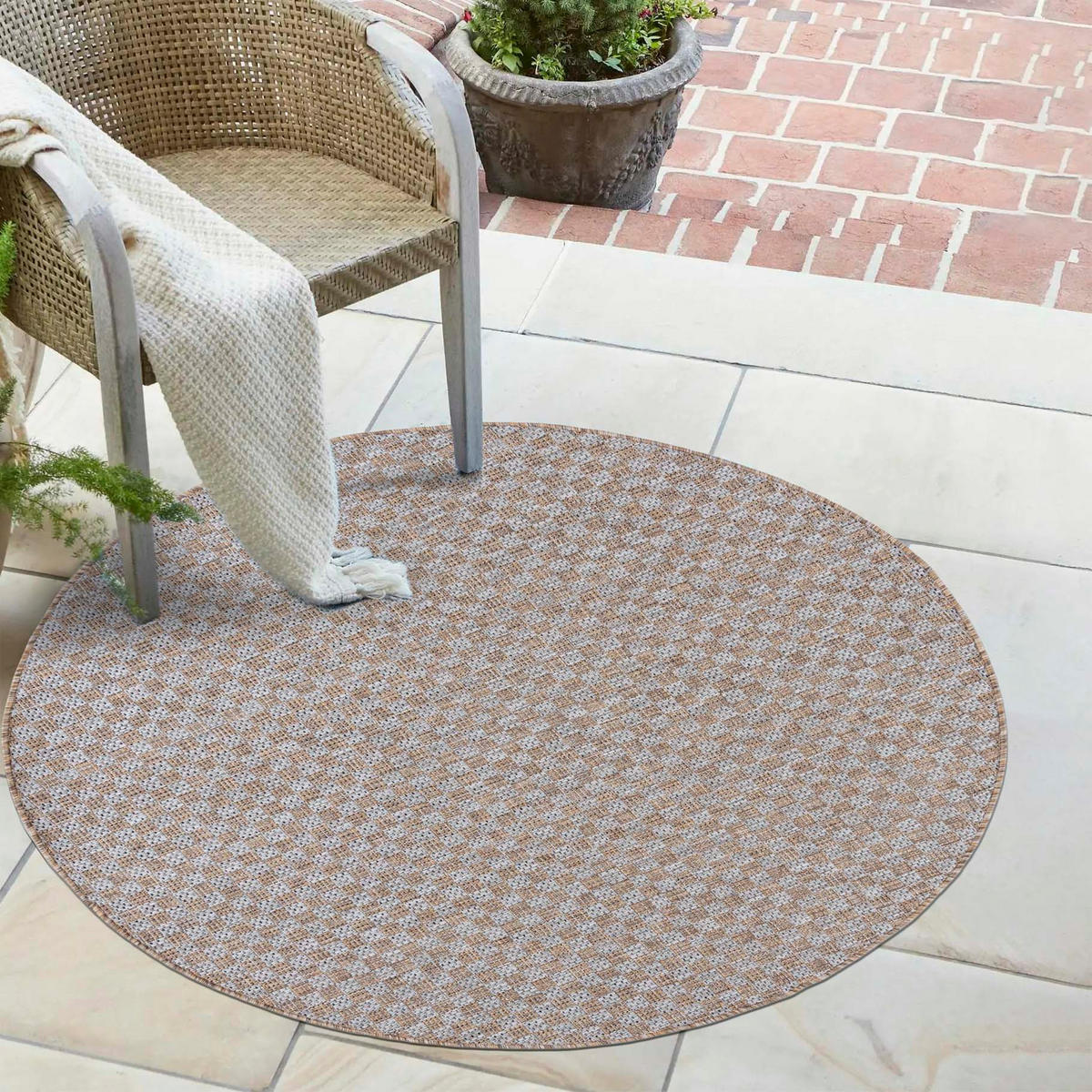 TEPPICH Braun In-Outdoor Geometrisch, Einfarbig - Rund,Kurzflor,Modern - Grau - 200 x 200 cm - Braun/Grau, Textil (200/200cm) - Mazovia