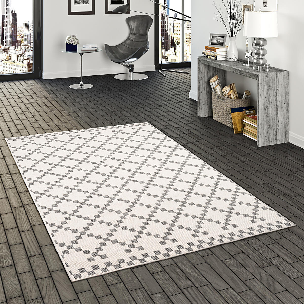 IN- UND OUTDOOR TEPPICH NEWPORT MODERN KARO - Silberfarben, Textil (80/160cm) - Pergamon