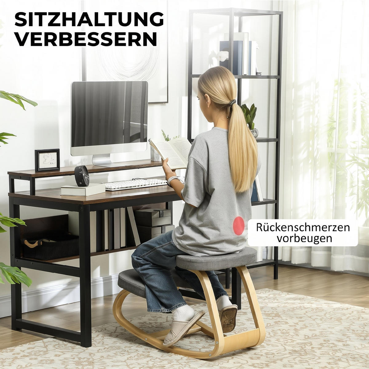 KNIESTUHL Birkenholz, Polyester Grau - Grau, Holz (50/55/73cm) - HOMCOM