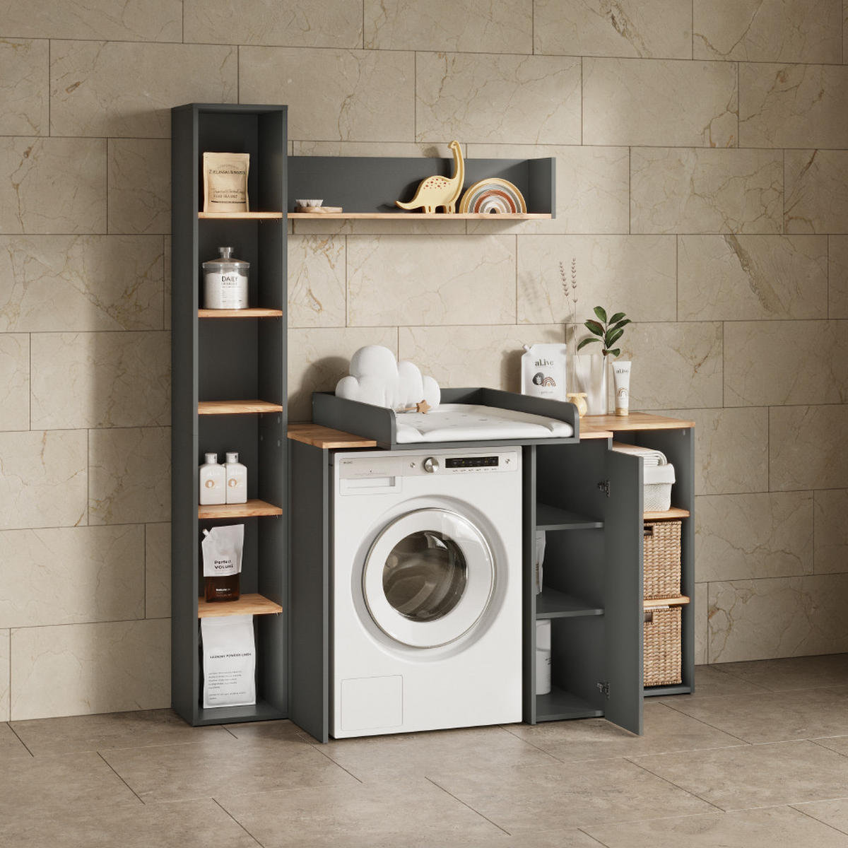 WICKELAUFSATZ Paolina Anthrazit 60 x 12.6 cm - Anthrazit, Holzwerkstoff (60/12.6/74.5cm) - Livinity®