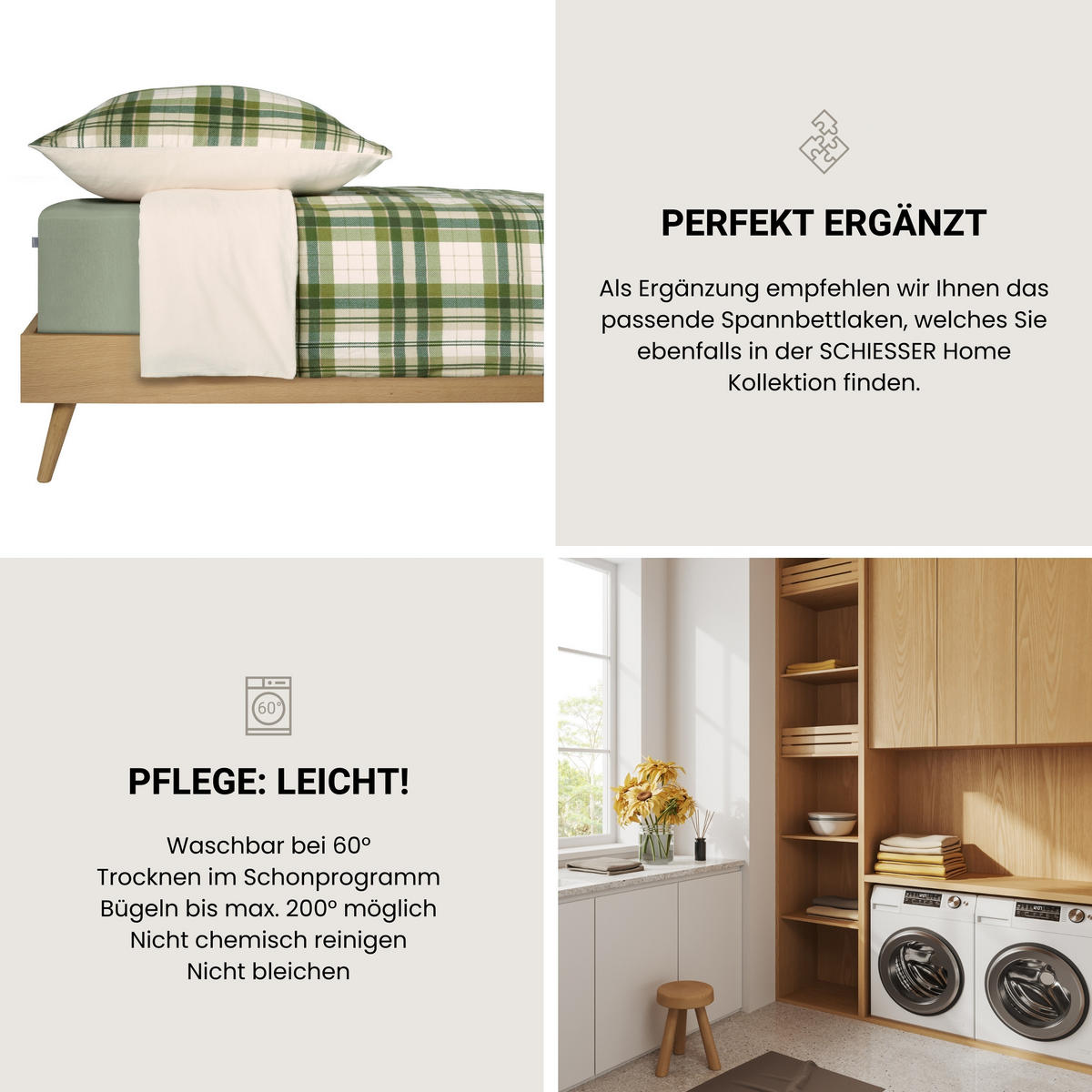 BETTWÄSCHESET Morris - Feinbiber - 2-teilig - 135 x 200 cm - Grün - Grün, Textil (135/200cm) - SCHIESSER