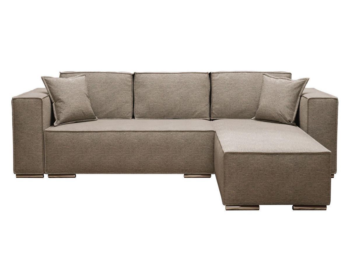 ECKSOFA L Form Vinoria Beige 255/180/82 cm Rechts mit Schlaffunktion - Chromfarben/Beige, Textil/Metall (255/180cm) - AX Living