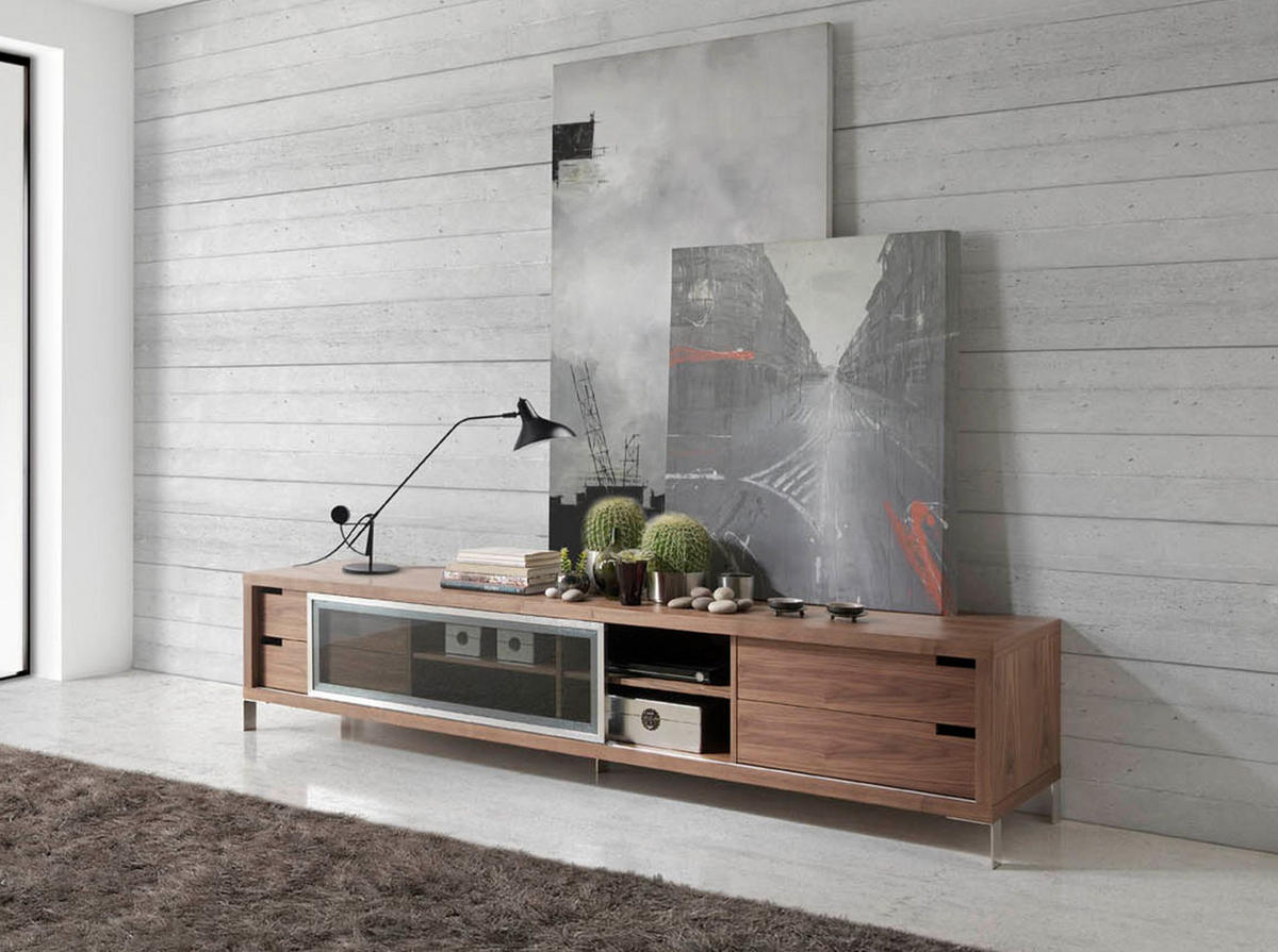 TV-ELEMENT TV-Ständer aus Nussbaum und verchromtem Stahl 238/53/51 cm - Edelstahlfarben/Walnussfarben, Holz/Metall (238/51/53cm) - ANGEL CERDA