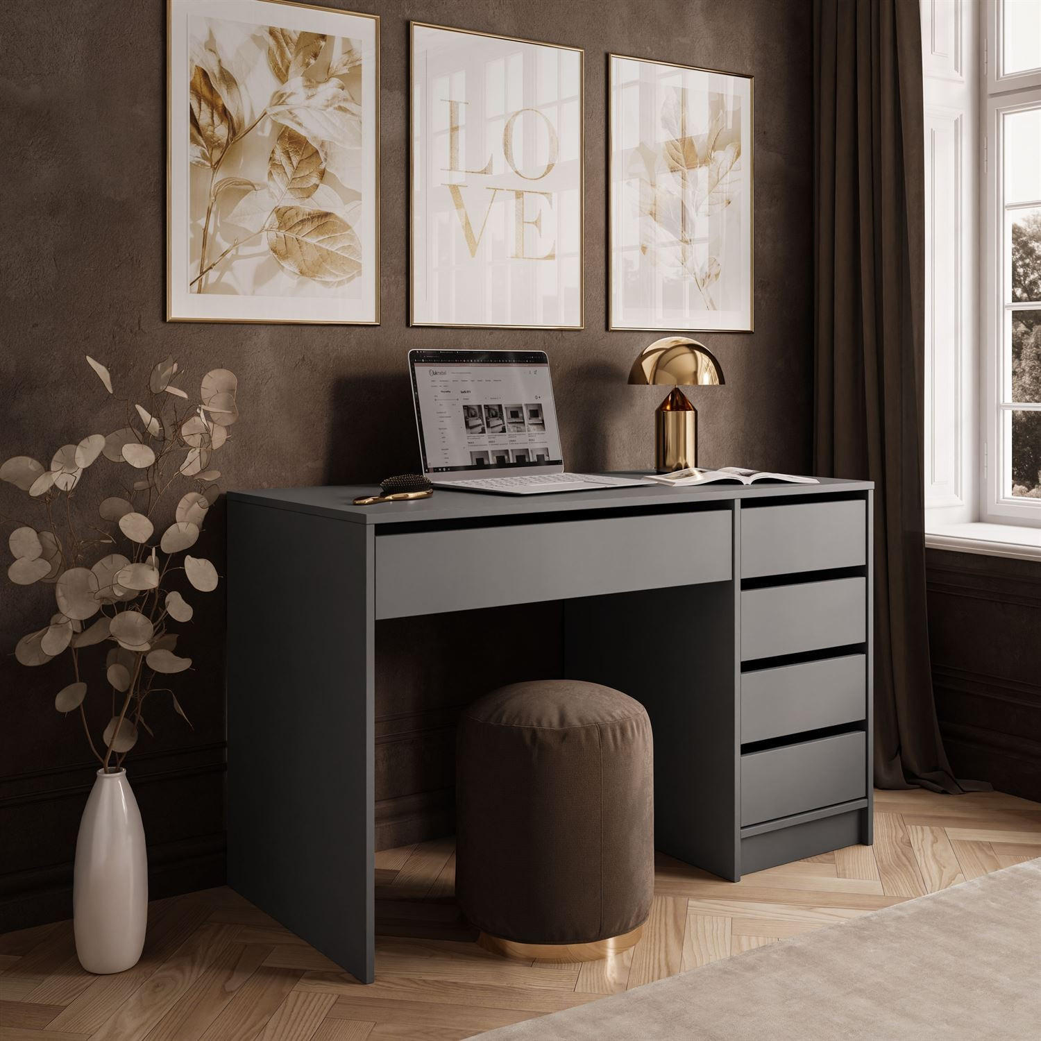 Thumbnail - Lookway Schreibtisch, Anthrazit, Holzwerkstoff, 120x75x55 cm, Arbeitszimmer, Schreibtische, Bürotische