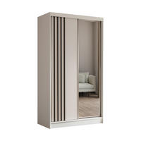 SCHWEBETÜRENSCHRANK Neli 120 cm mit Lamellen und Spiegel 2-türig, weiß, weiß, Lamelle schwarz - Schwarz/Weiß, Kunststoff (120/216/61cm) - Margaret Hadas24