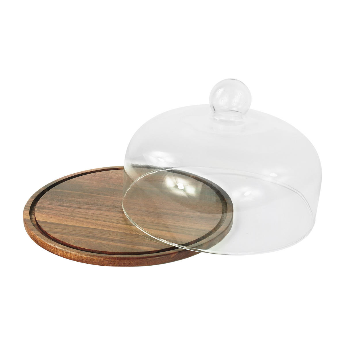 TALÍŘ na dorty - průhledná, dřevo/sklo (28/16/28cm) - Relaxdays