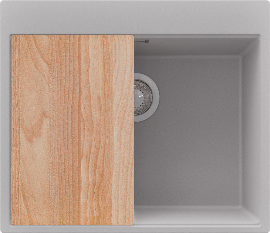 SPÜLBECKEN Oslo, 3-er set Grau 58/50 cm, 1 Becken + Ablauf-Set + Schneidebrett ab 60er Unterschrank - Chromfarben/Beige, Kunststoff (58/20/50cm) - Primagran