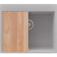 SPÜLBECKEN Oslo, 3-er set Grau 58/50 cm, 1 Becken + Ablauf-Set + Schneidebrett ab 60er Unterschrank - Chromfarben/Beige, Kunststoff (58/20/50cm) - Primagran