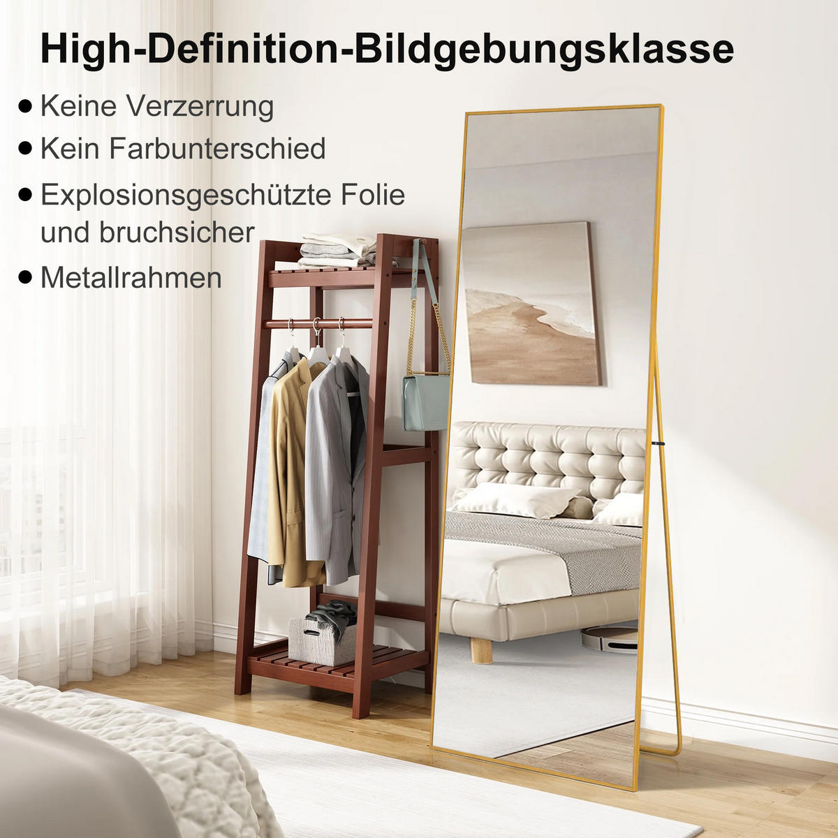 STANDSPIEGEL Ganzkörperspiegel,177 x 77 cm, freistehend/wandmontiert, Ankleidespiegel, goldfarben - Goldfarben, Glas (77/177/3cm) - WoodenAura