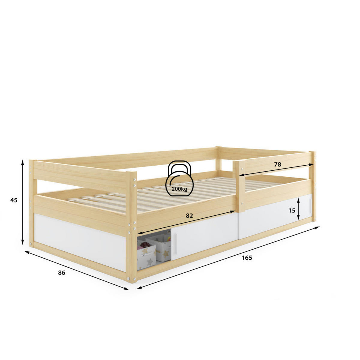 KINDERBETT Hugo 160x80cm mit Lattenrost - Naturfarben, Holz (80/160cm) - Interbeds