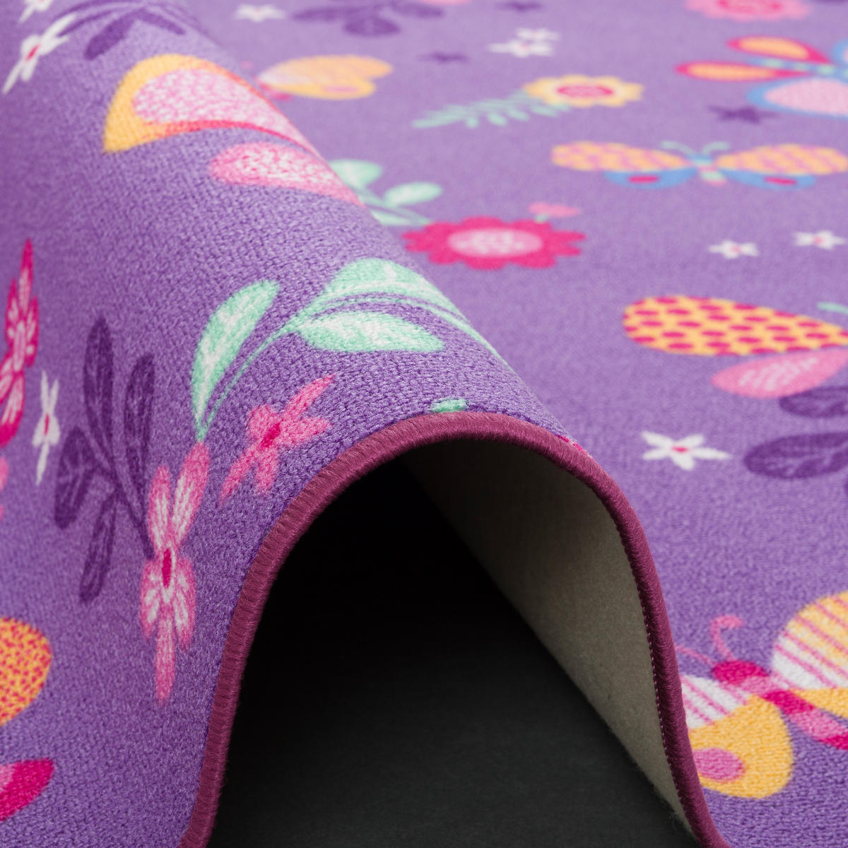 KINDER SPIEL TEPPICH SCHMETTERLING RUND - Lila, Textil (100/100cm) - Snapstyle