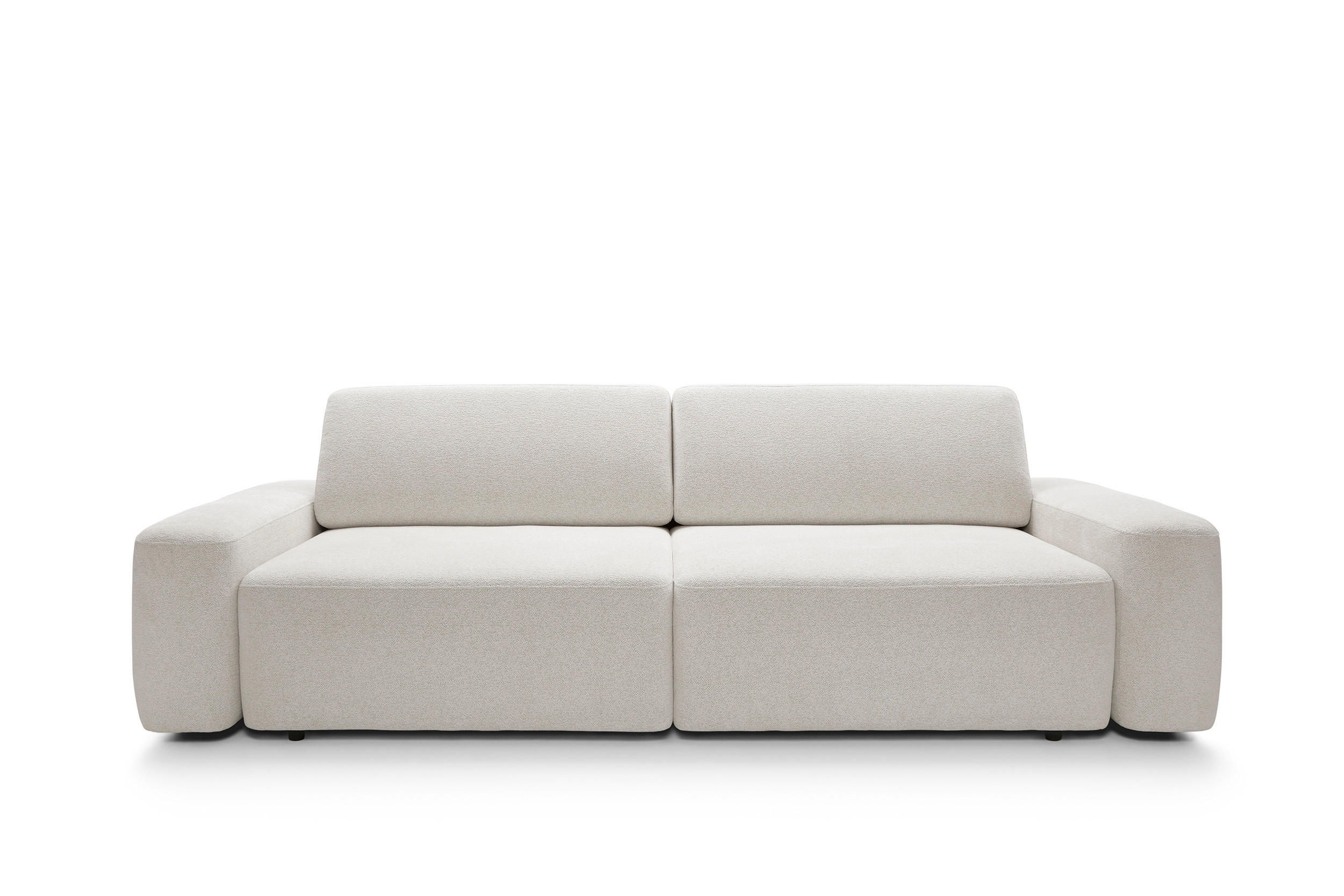 SOFA 4-Sitzer freistehend, Bettzeugcontainer, Polsterung aus PUR-Schaum, Stoff Raven, Schlaffunktion: 120x200 cm, Größe: 257x82x105 cm, Beige - Beige, Holz/Textil (257/82/105cm) - DomoHome