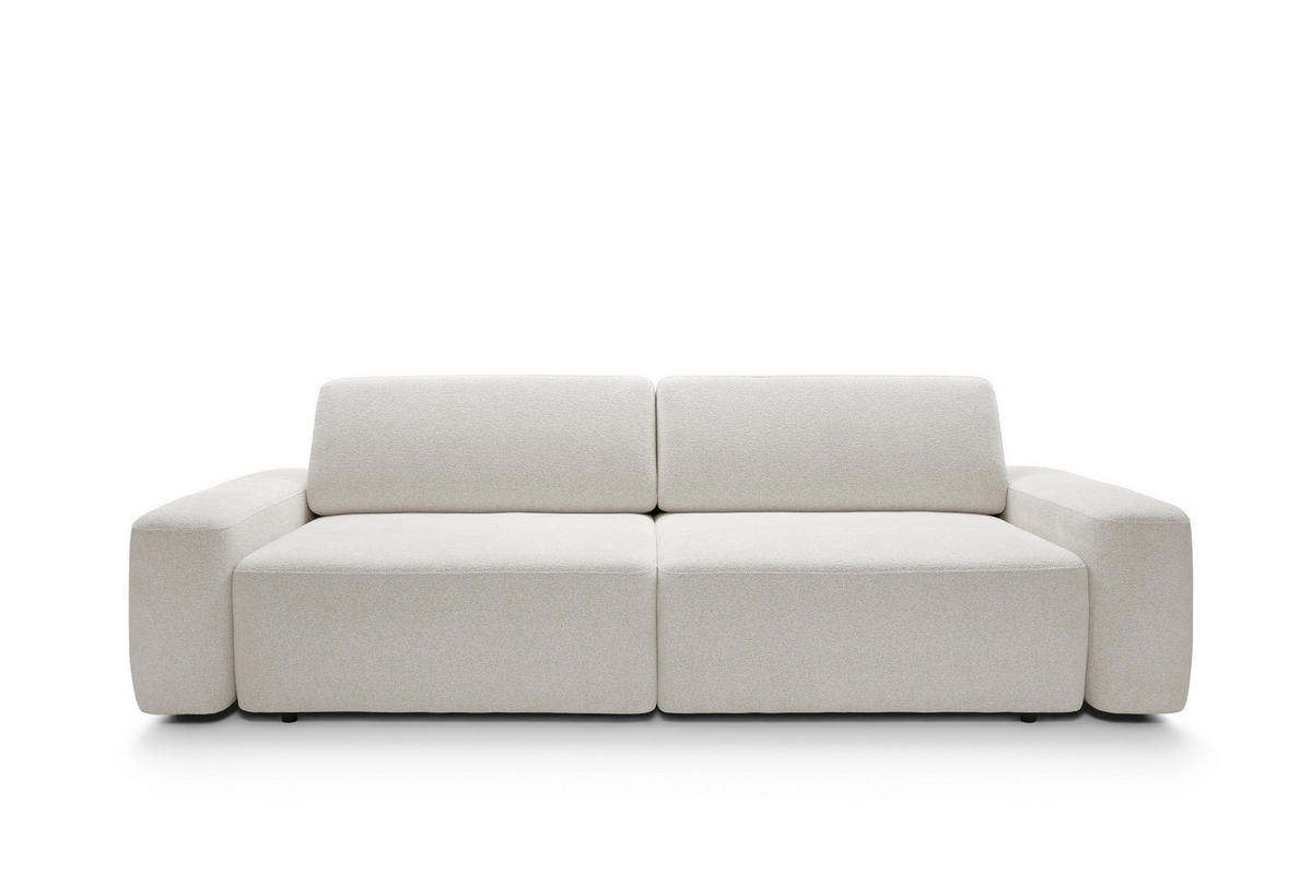 SOFA 4-Sitzer freistehend, Bettzeugcontainer, Polsterung aus PUR-Schaum, Stoff Raven, Schlaffunktion: 120x200 cm, Größe: 257x82x105 cm, Beige - Beige, Holz/Textil (257/82/105cm) - DomoHome