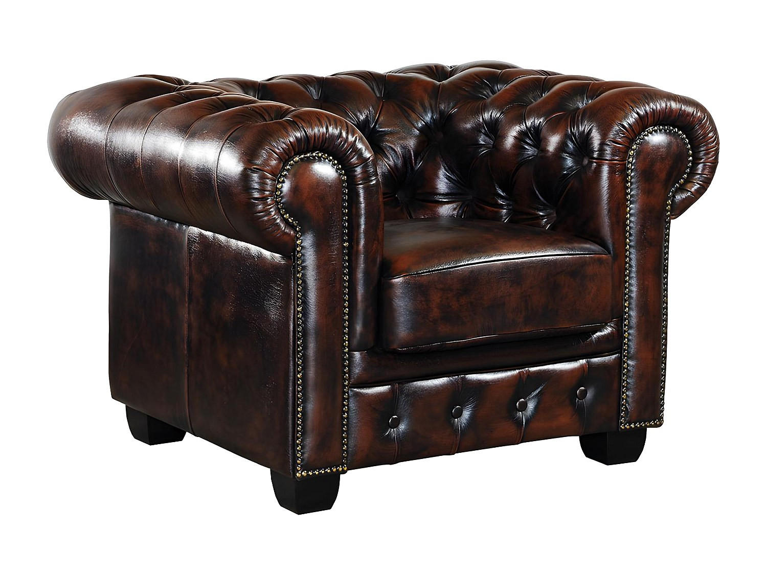 CHESTERFIELD Ledersessel - Büffelleder - Braun - BRENTON - Dunkelbraun, Leder (105/73/96cm) - Vente-Unique