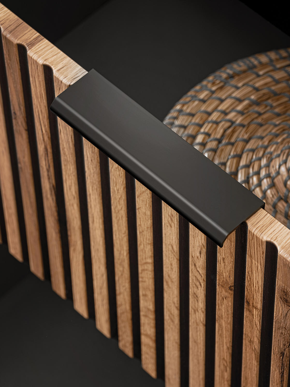 WASCHBECKENUNTERSCHRANK TILO SET1 Profilierte Fronten Schwarz Eiche - Eichefarben/Schwarz, Glas/Holzwerkstoff (60/60/46cm) - Komodee