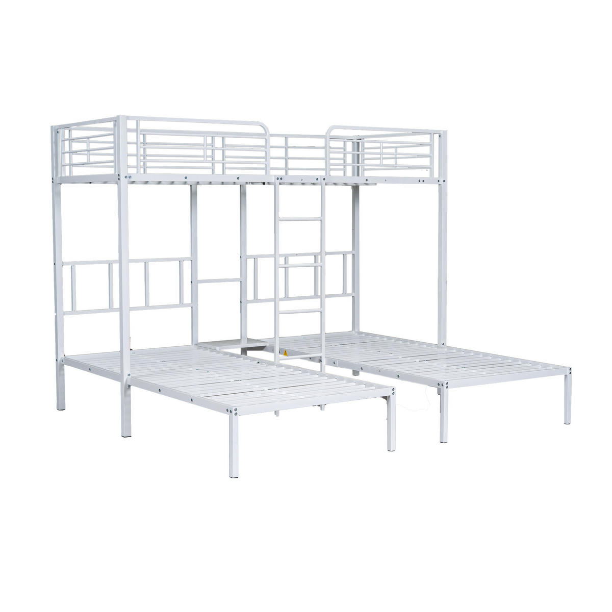 ETAGENBETT 90/200 cm Weiß mit Leiter und Stauraum für 3 Personen - Weiß, Metall (90/200cm) - OKWISH