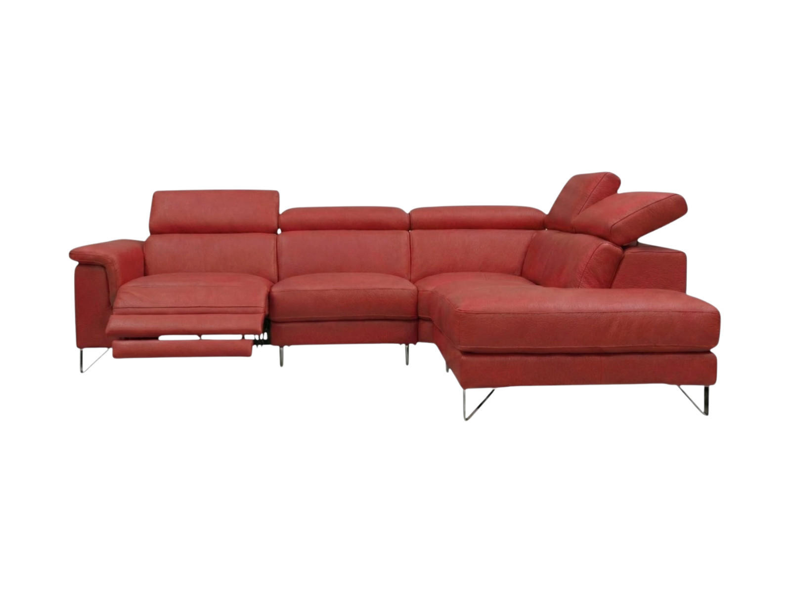 ECKSOFA Antares Echtleder mit 1 x Relaxfunktion Rot - Rot, Leder/Metall (276/224cm)
