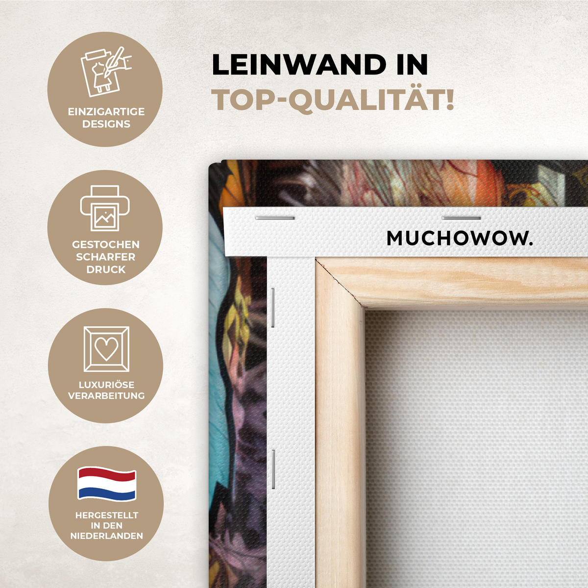 LEINWANDBILD Treppe - Graffiti - Farben - Kunst Deko Groß 90x90 cm - Multicolor, Textil (90/90cm) - MuchoWow