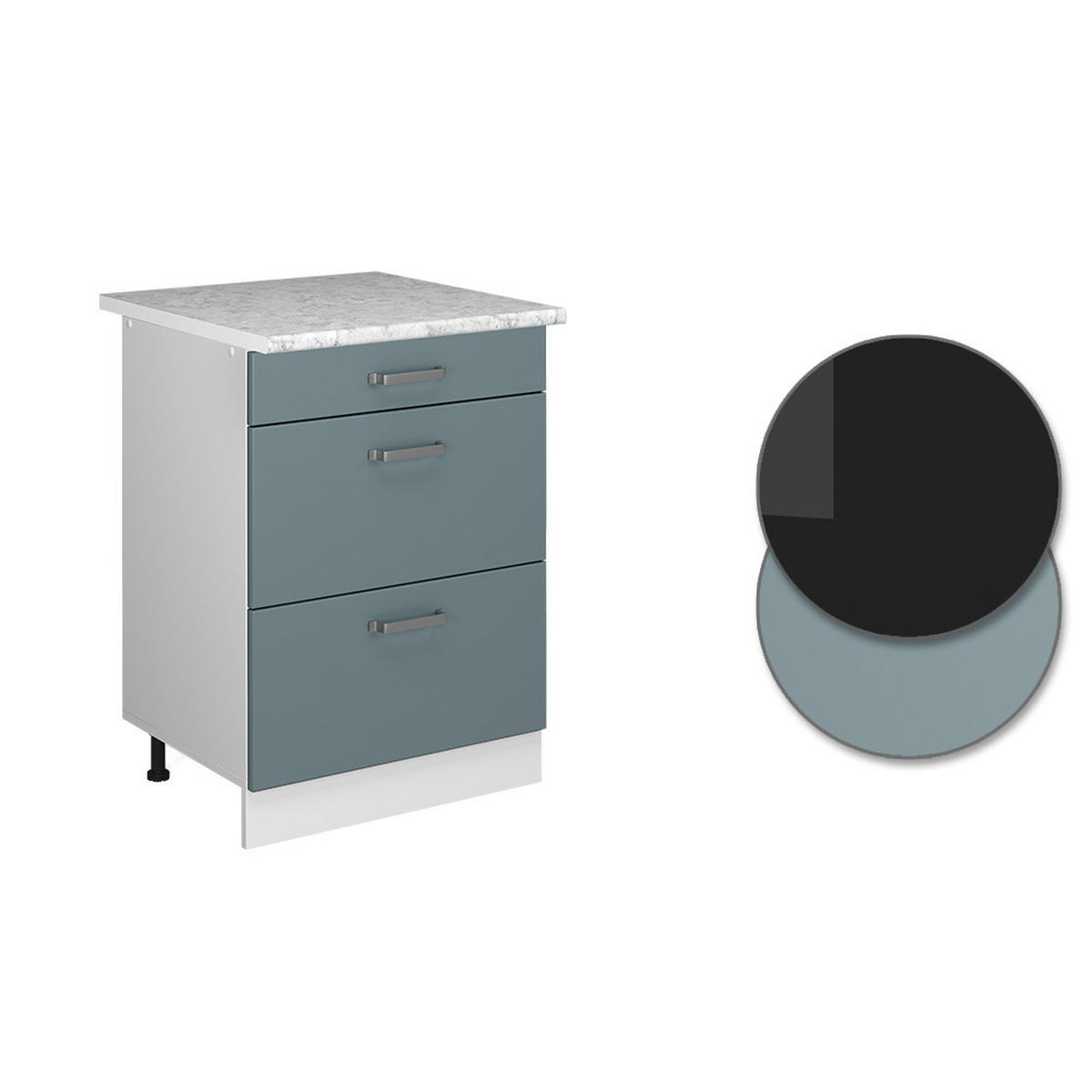UNTERSCHRANK R-Line Blau-Grau 60 cm mit Schubladen - Blaugrau/Weiß, Holzwerkstoff (60/81.6/60cm) - Vicco